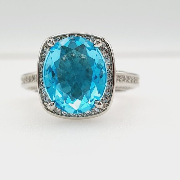 925 Silver Plated Princess Sea Blue Aquamarine Ring, FB16FA1050 - Picture 6 of 6